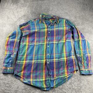 Ralph Lauren Long Sleeve Shirt Mens XL Blue Red And Yellow Plaid Western